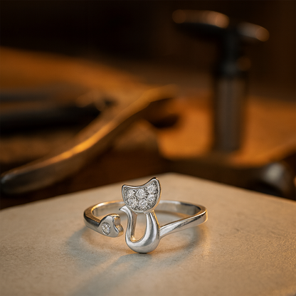 Khelani – Anillo Gato de Plata con Strass