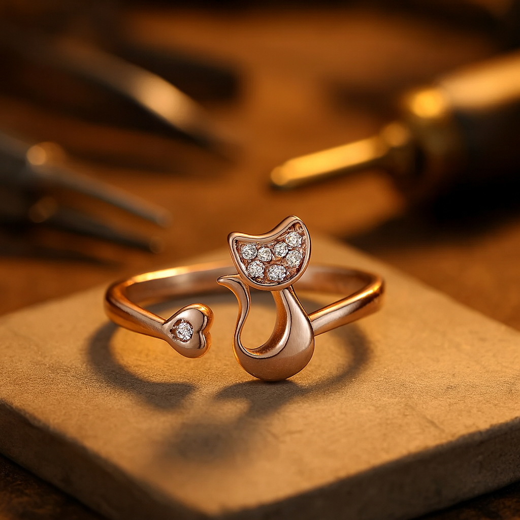 Khelani – Anillo Gato de Plata con Strass