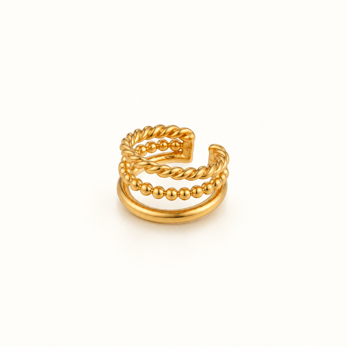 Damas Tres Oreja Cuff con Estructura de Cuerda, Detalles Esféricos y Banda Smooth