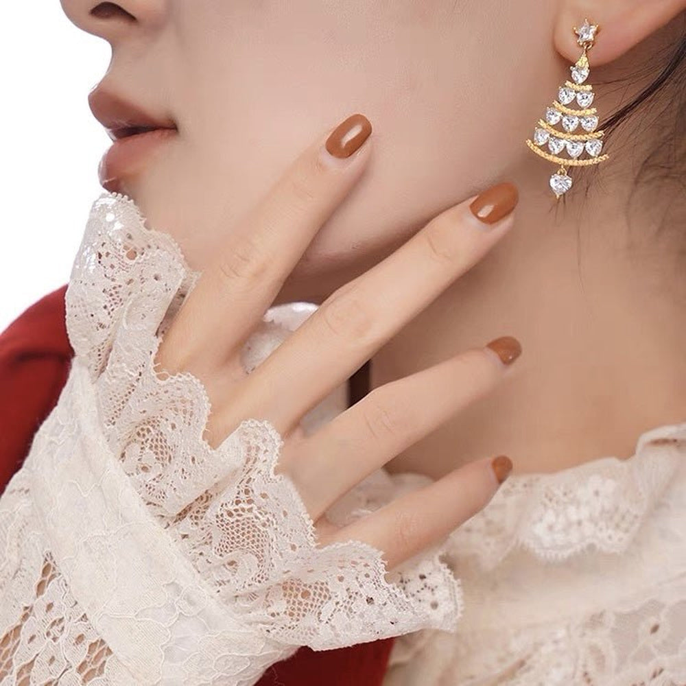 Pendientes para mujeres en forma de árbol de Navidad con acentos de piedra brillante