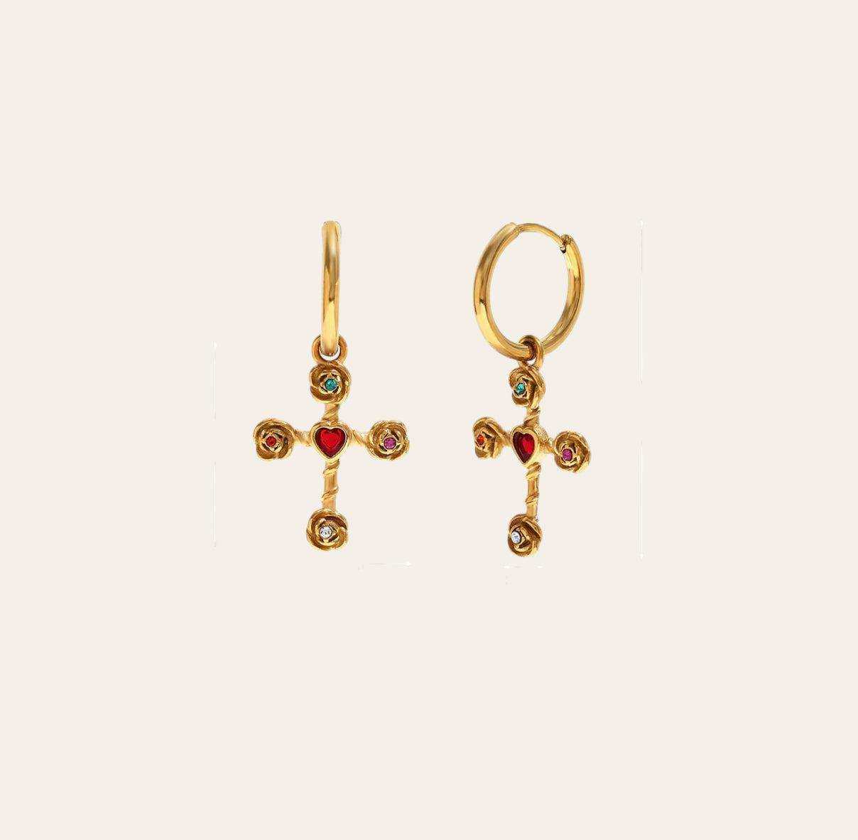Karla – Pendientes Aro con Cruz Elegantes
