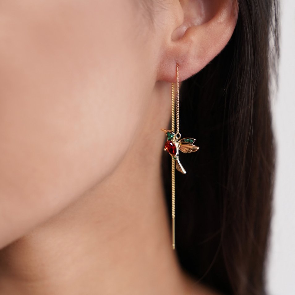 Lunara – Pendientes de Colibrí con Cristales y Borlas