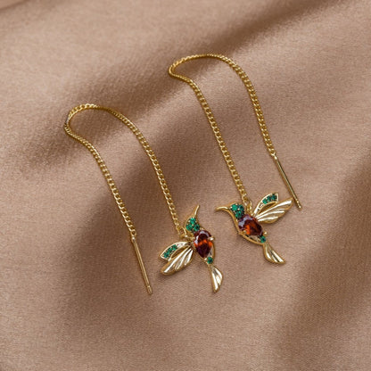 Lunara – Pendientes de Colibrí con Cristales y Borlas