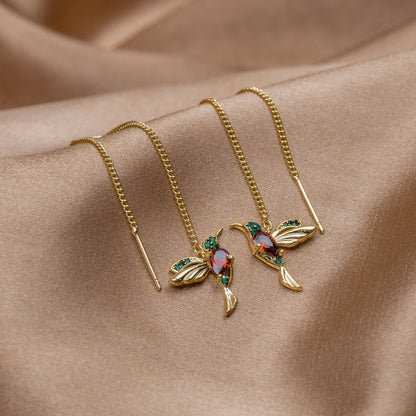 Lunara – Pendientes de Colibrí con Cristales y Borlas