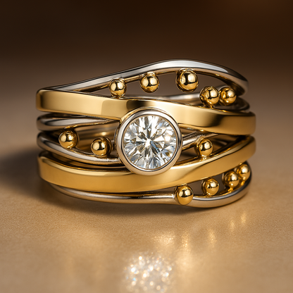 Dalia – Anillo Vintage Dorado con Circonita Incrustada
