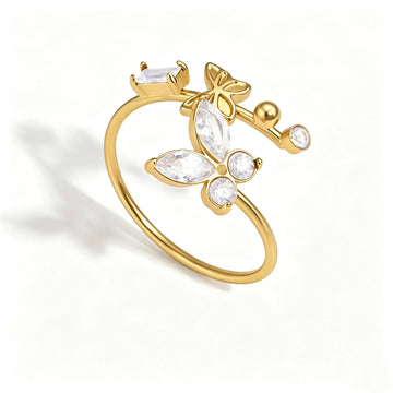 Anillo Abierto de Mujer con Motivo de Mariposa y Flor