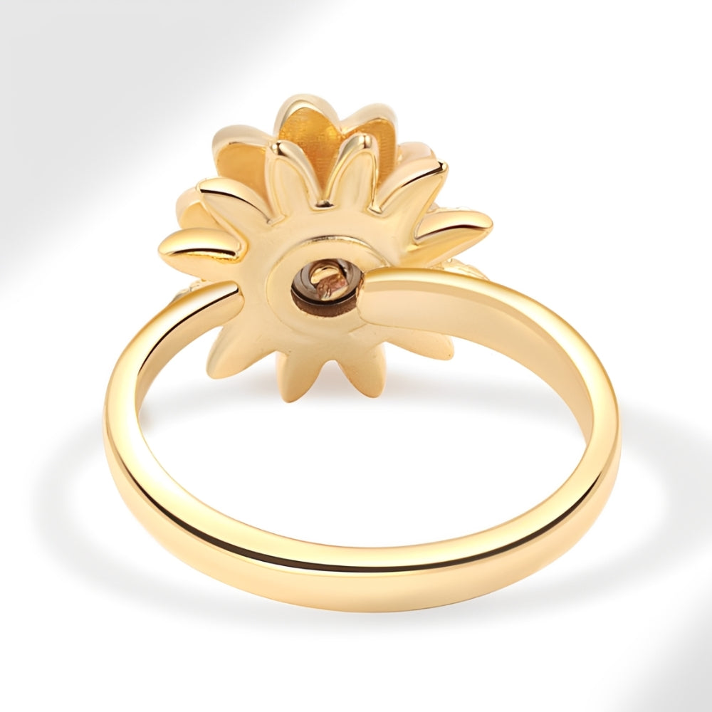 Dama Anillo Ajustable con Motivo de Margarita y Detalles de Hojas