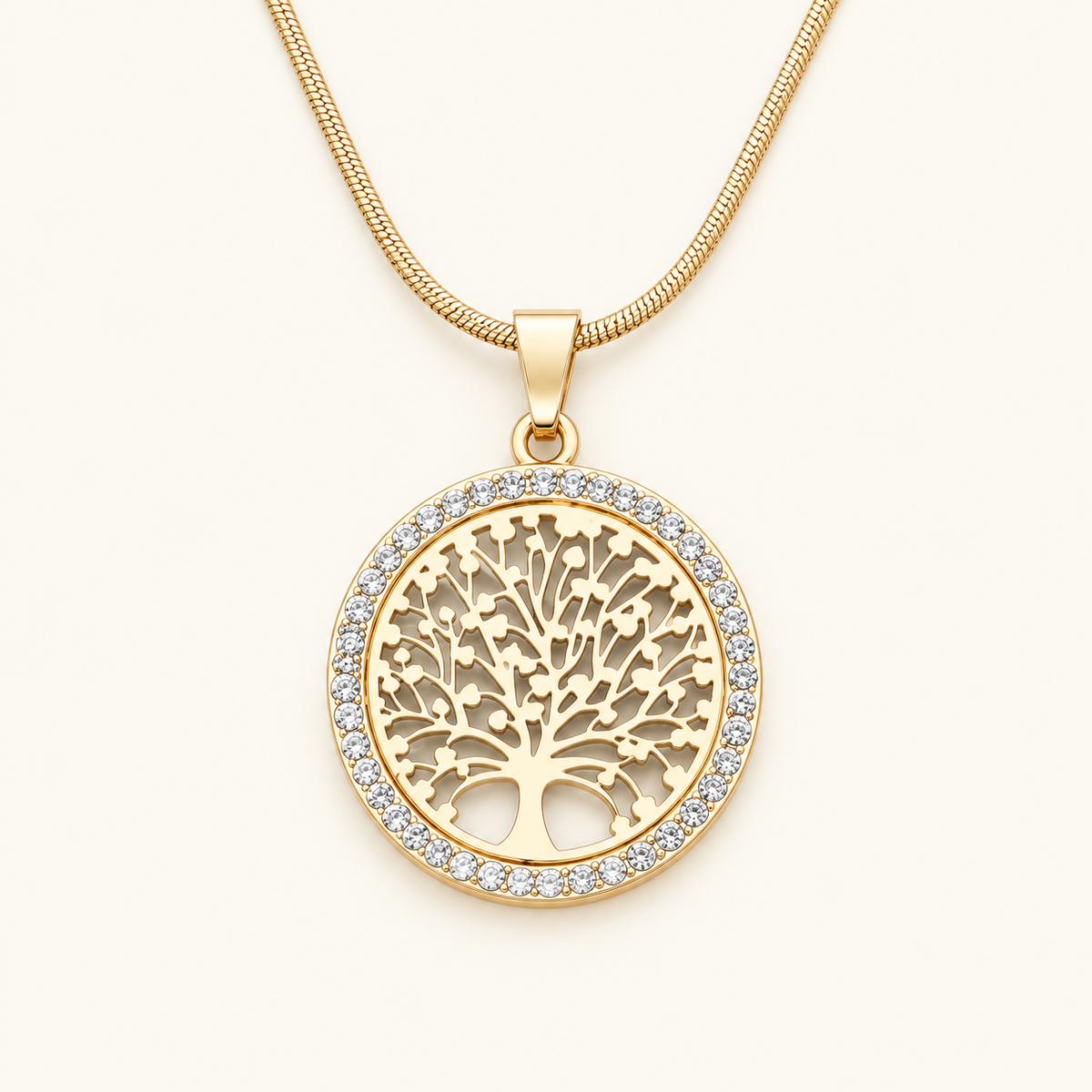Collar de dama con colgante de árbol de vida y diseño redondo