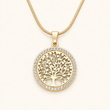 Collar de dama con colgante de árbol de vida y diseño redondo