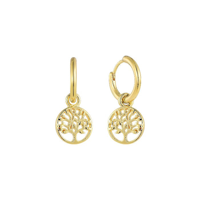 Pendientes Huggie de Mujer con Colgantes de Árbol de Vida