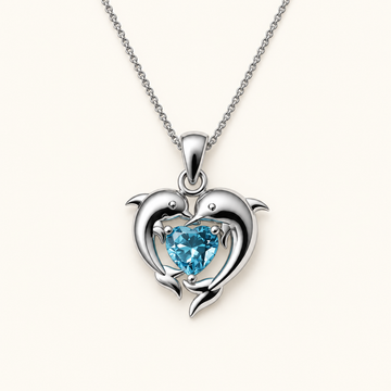 Collar con Colgante para Mujeres con Motivo de Delfines y Corazón Facetado