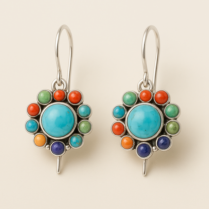 Yara – Pendientes Redondos con Turquesas Multicolor