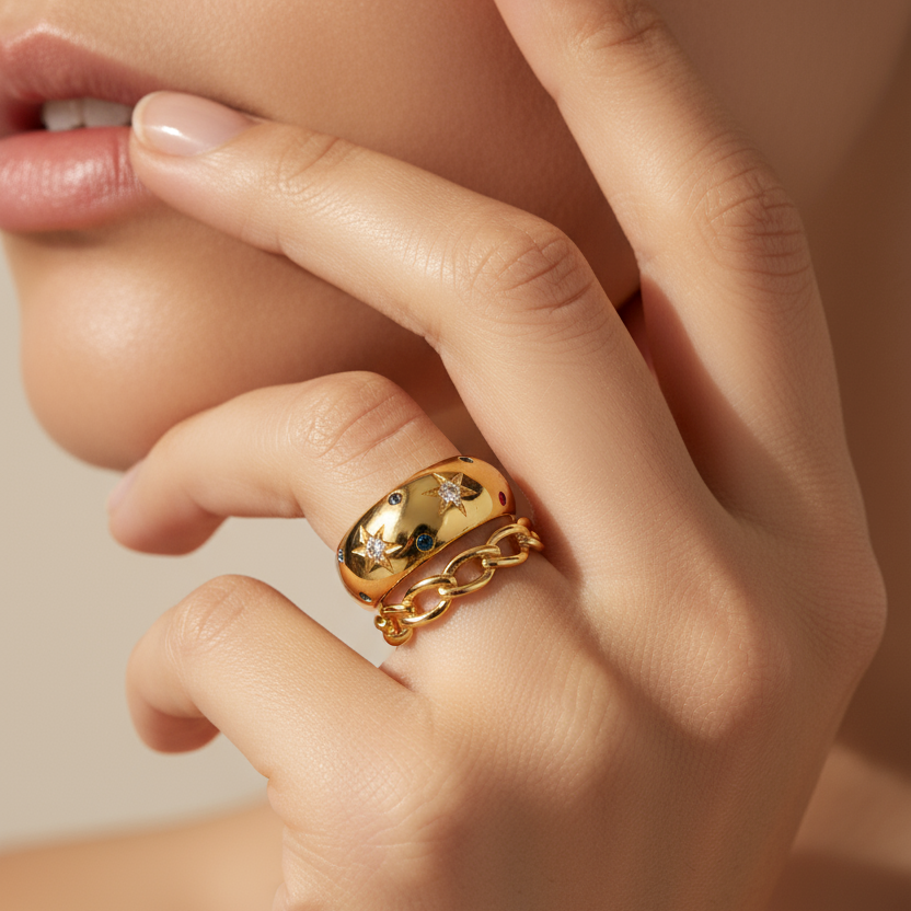 Lanie – Anillo Doble Estrella Centelleante