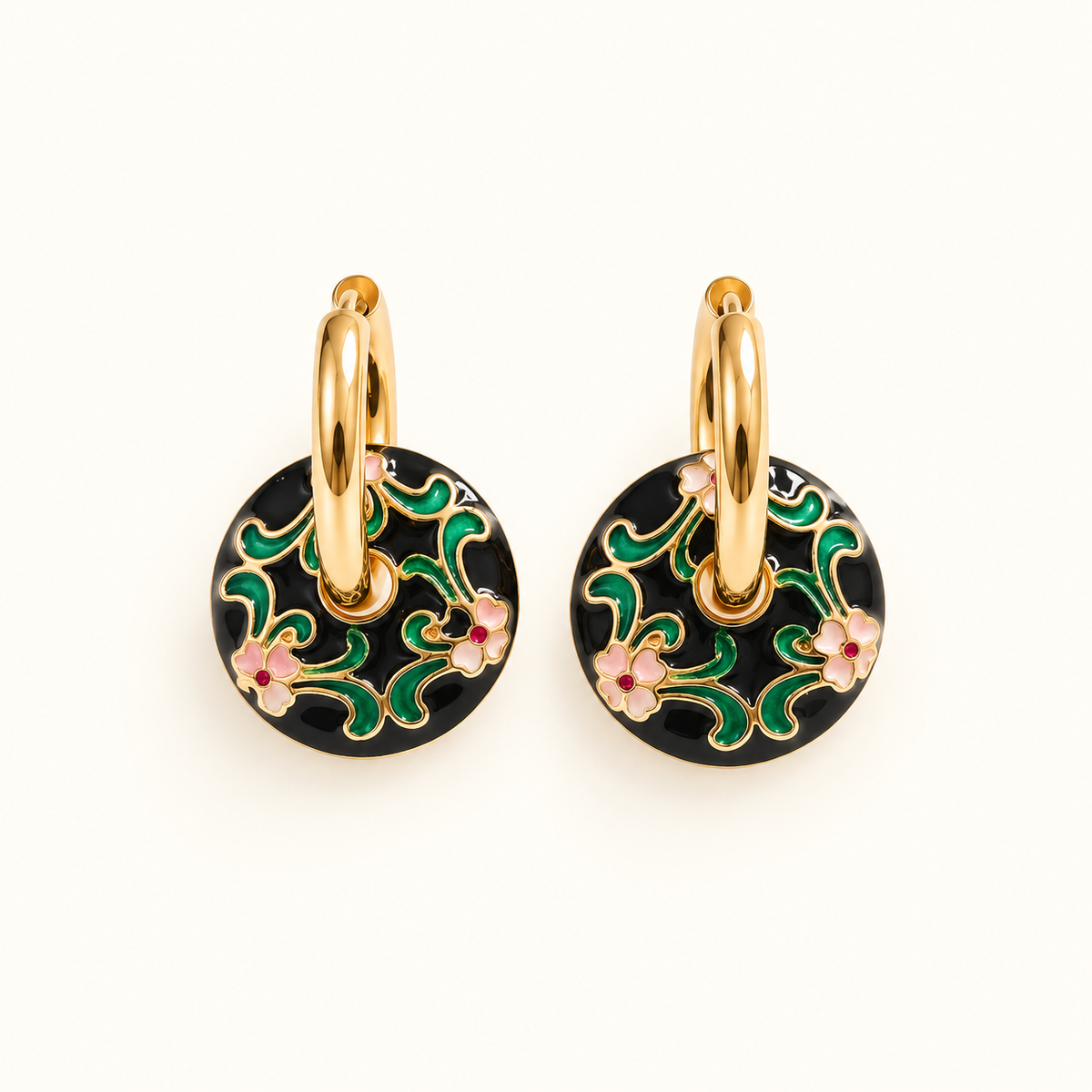 Pendientes para mujeres con colgante redondo floral y detalles de esmalte