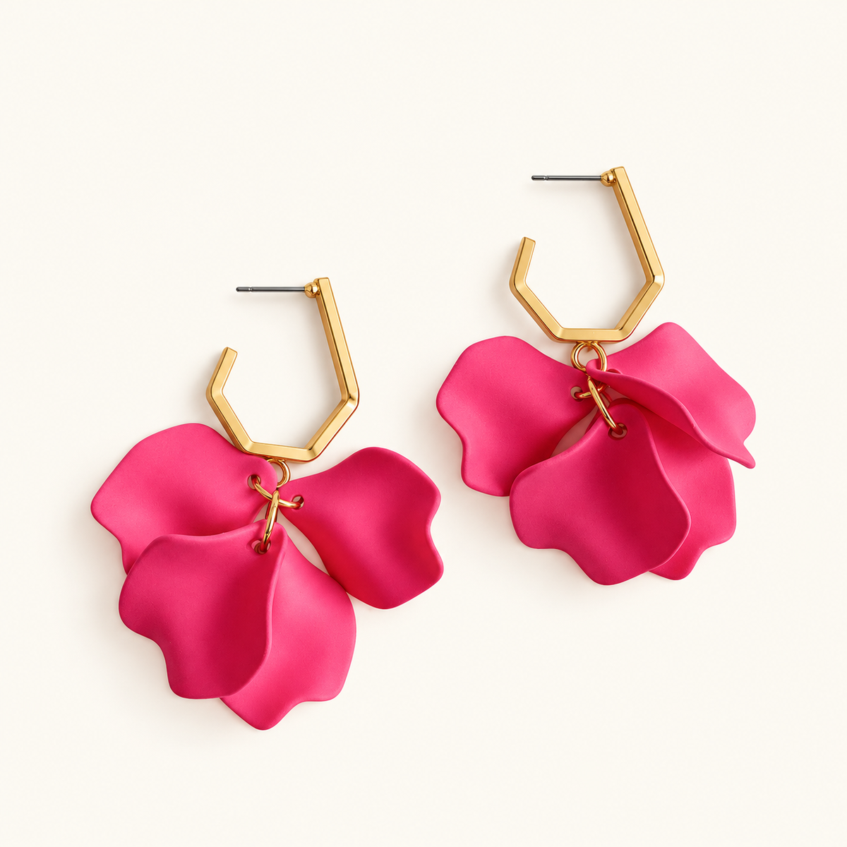 Damas Flor-Hangar Aretes con Grandes Pétalos de Flor y Arco Geométrico de Aros