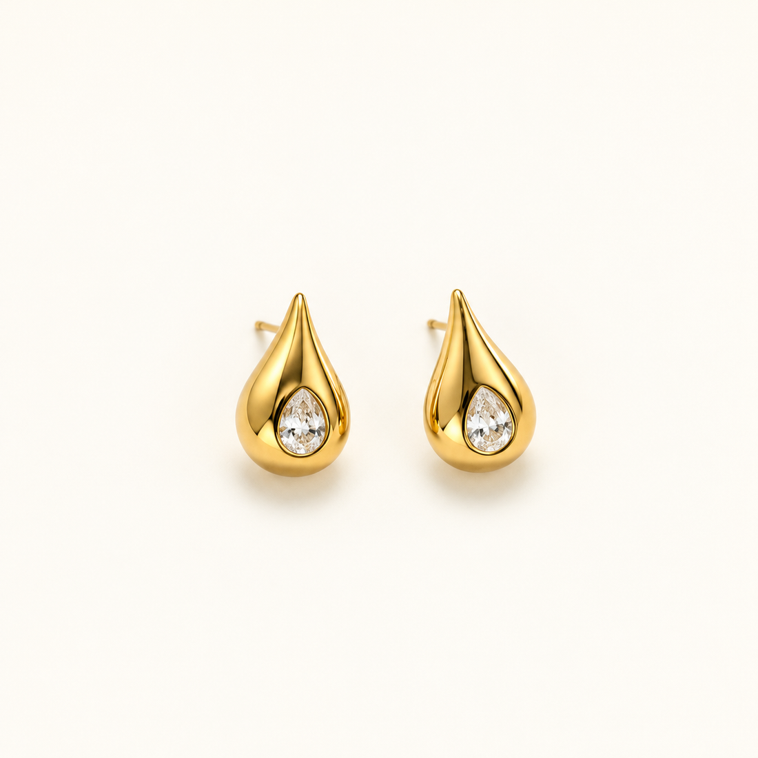 Pendientes de Gota para Mujer con Piedra Redonda Engastada y Forma Esculpida Smooth