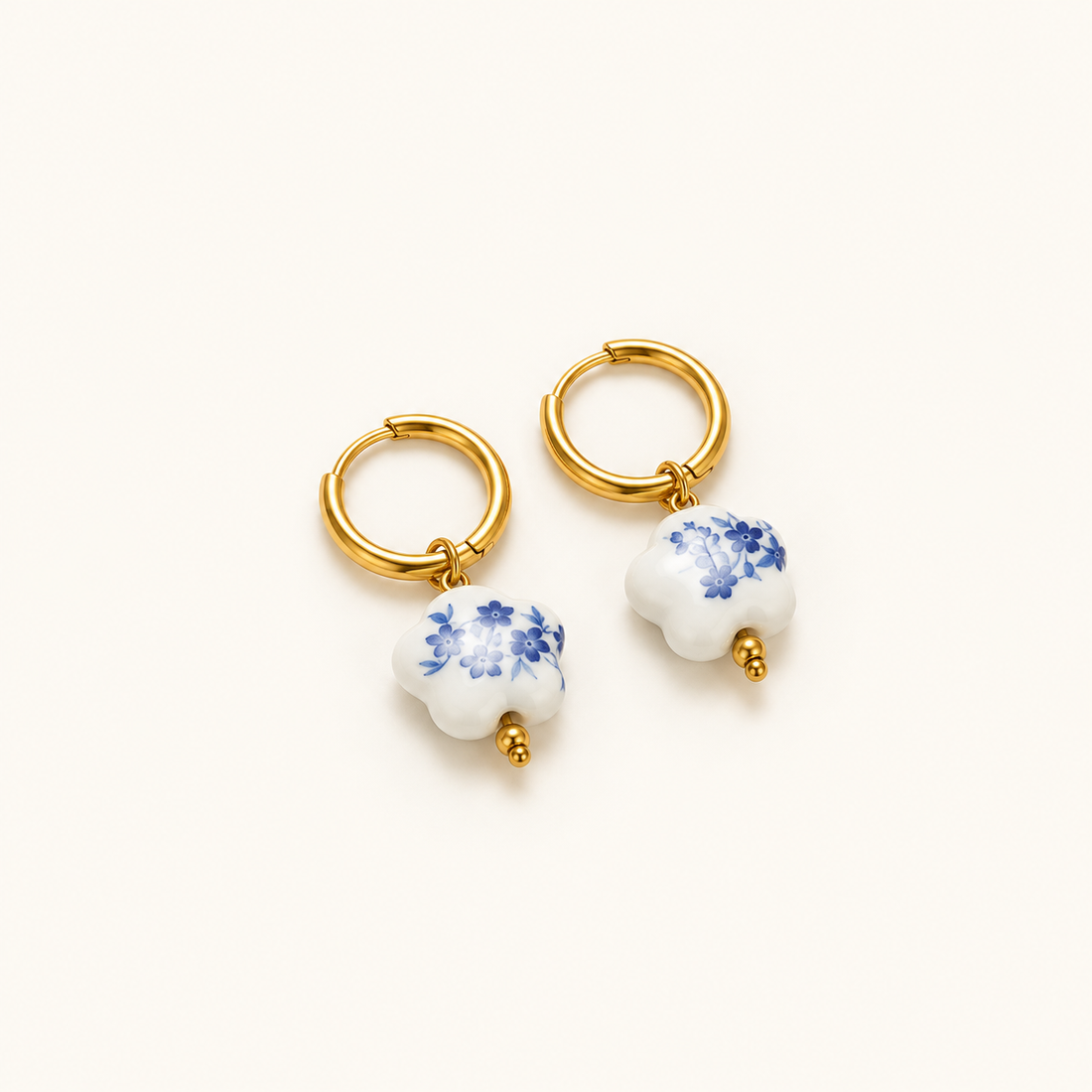 Pendientes de Mujer con Colgante de Perla Pintado Floral y Pequeña Creole