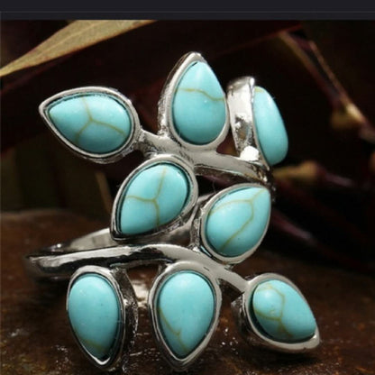 Thalie – Anillo Ajustable con Hojas Turquesa