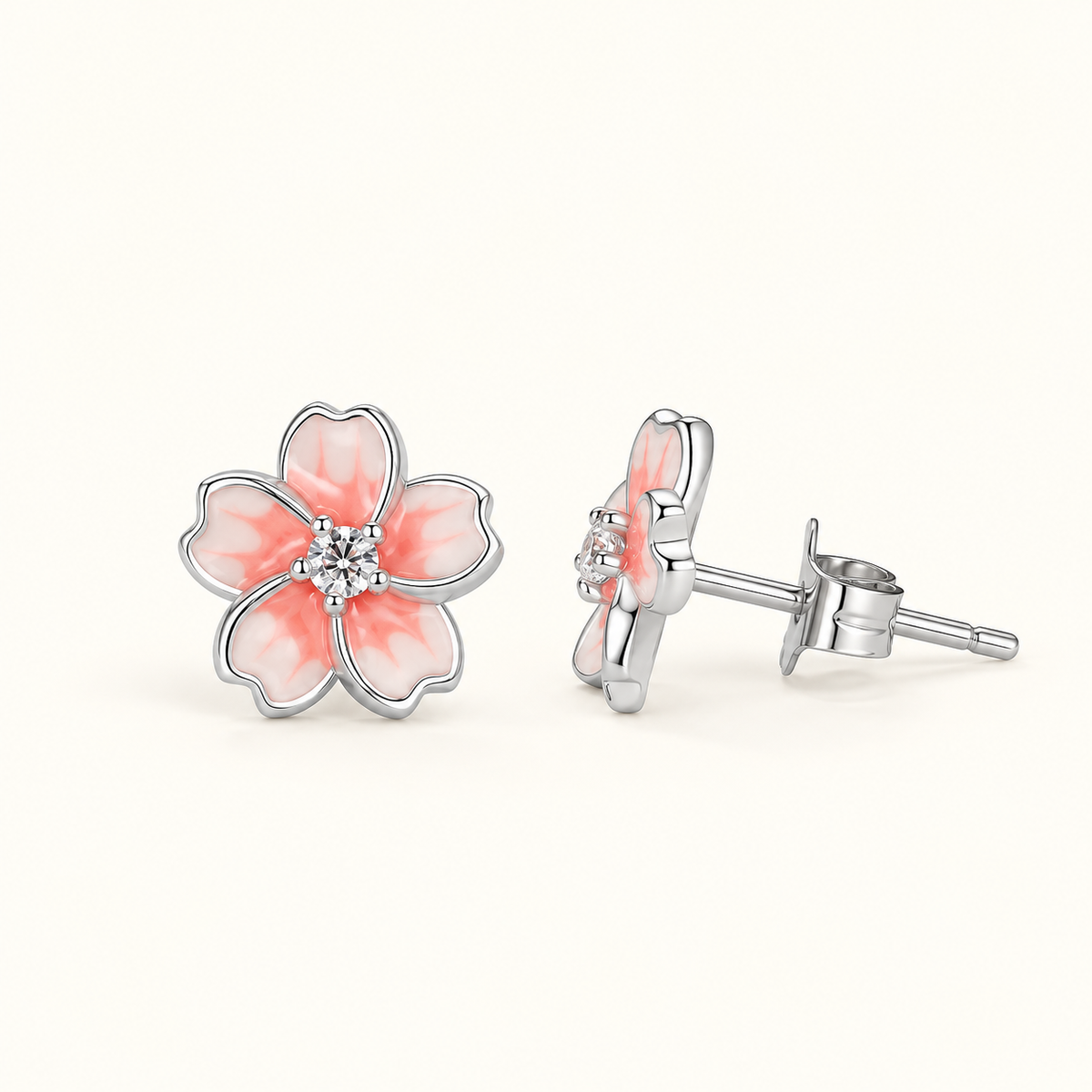 Damas Aretes de Flor de Cerezo con Degradado y Acentos de Piedra