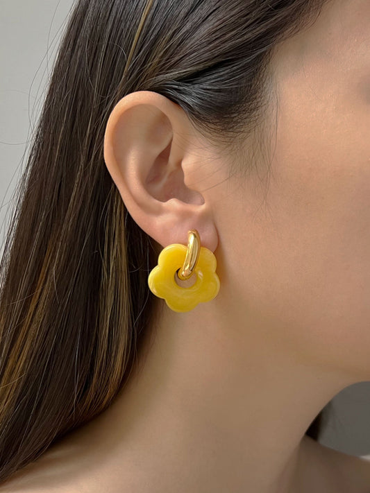 Donut amarillo - Aros con colgante de flor