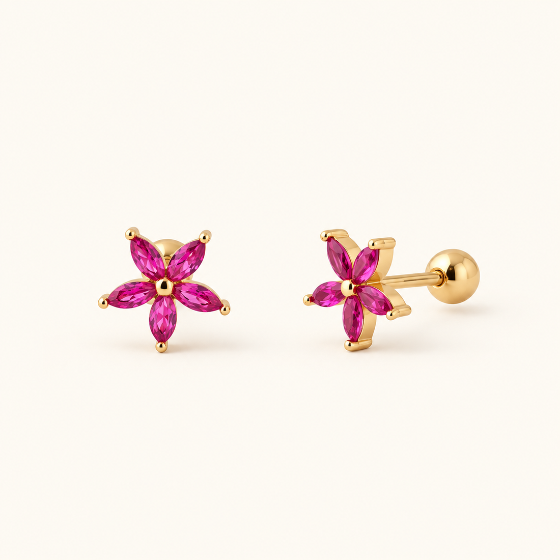 Piercing de flores para mujeres con cinco pétalos y cierre de bola enroscable