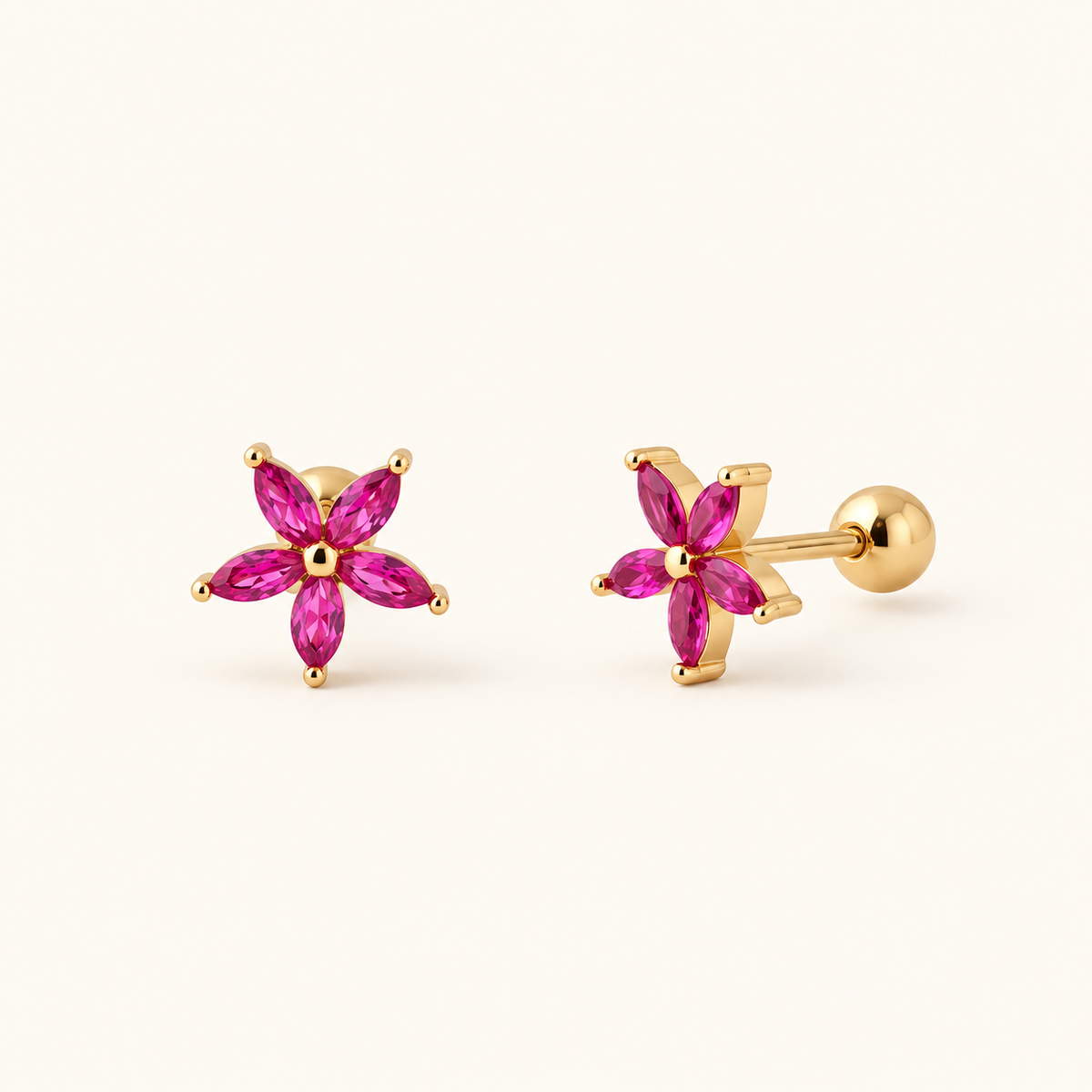 Piercing de flores para mujeres con cinco pétalos y cierre de bola enroscable