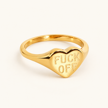 Damas Anillo Sello Corazón con gravado "FUCK OFF"
