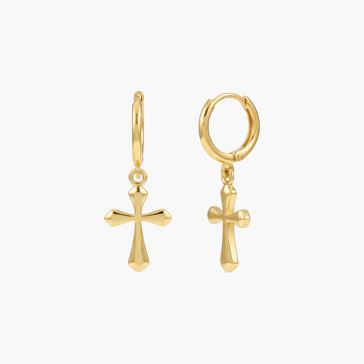 Pendientes Huggie de Mujer con Colgante de Cruz Esculpido
