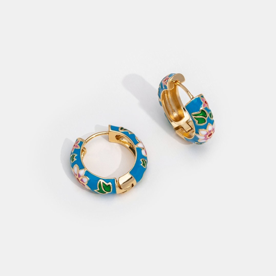 Aretes de Mujer con Diseño de Flor Multicolor y Hoop Ancho