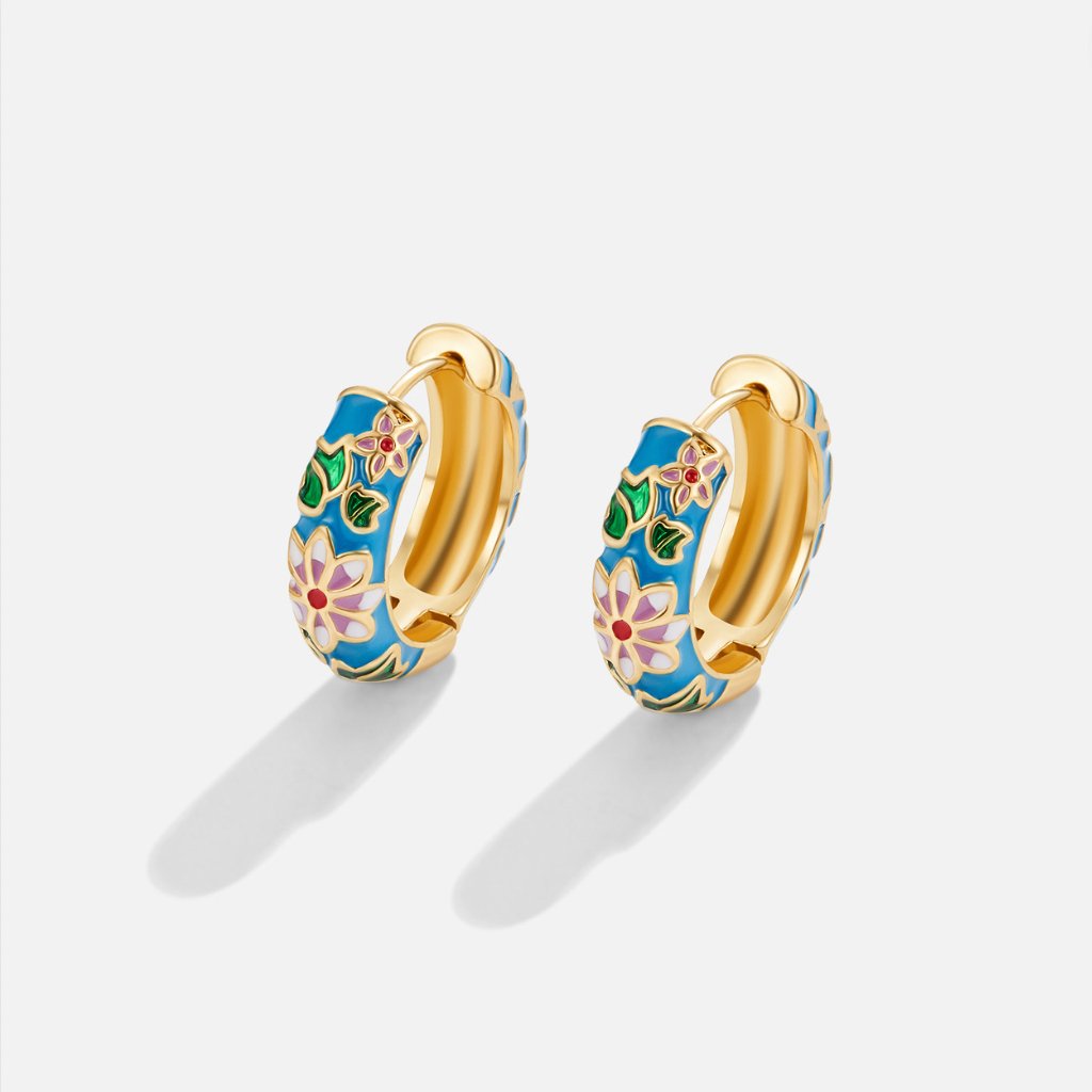 Aretes de Mujer con Diseño de Flor Multicolor y Hoop Ancho