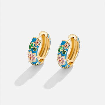 Aretes de Mujer con Diseño de Flor Multicolor y Hoop Ancho