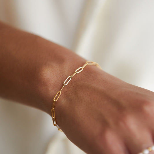 Cozumel – Pulsera Cadena Paperclip Dorada