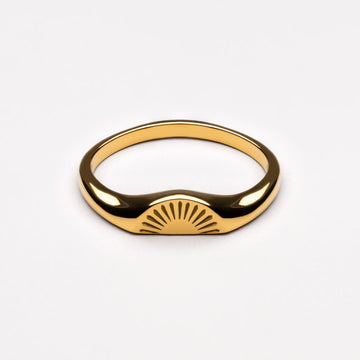 Anillo Apilable de Mujer con Grabado de Salida del Sol y Superficie Curvada