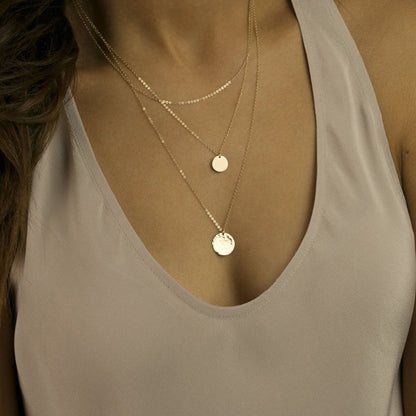 Conjunto de Colgante Redondo - Collar de 3 Capas con Discos