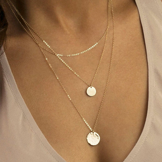 Conjunto de Colgante Redondo - Collar de 3 Capas con Discos