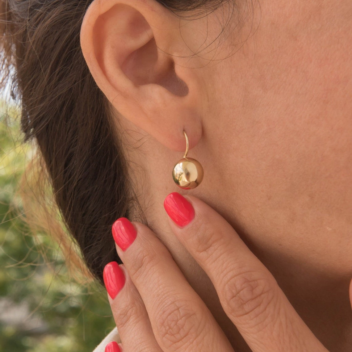Pendientes de esfera - Ganchos de oreja redondos brillantes