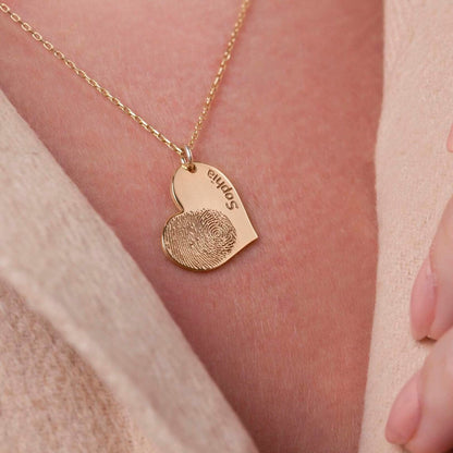 Collar de Nombre Personalizado con Huella Dactilar en Forma de Corazón