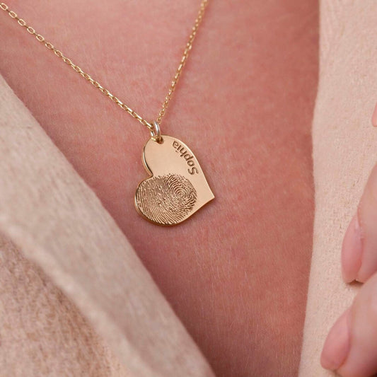 Collar de Nombre Personalizado con Huella Dactilar en Forma de Corazón