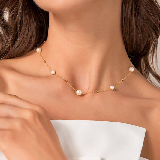 Cadena de oro y perlas - alternando perlas y cadena de oro