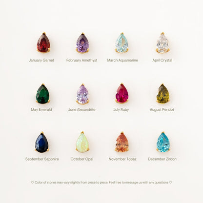 Huggies de gota con piedra de nacimiento - Pendientes de diamantes de imitación