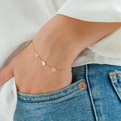 Pulsera de Corazón con Iniciales Dobles - Pulsera de Corazón de Doble Amor para Ella