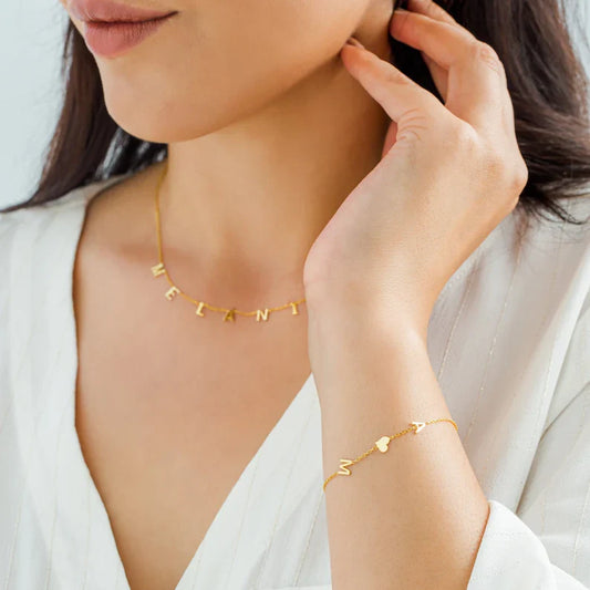 Pulsera de Corazón con Iniciales Dobles - Pulsera de Corazón de Doble Amor para Ella