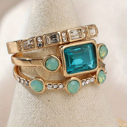 Rhea – Set de Anillos Vintage con Cristal Azul