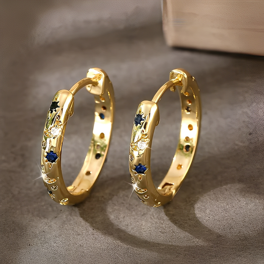 Lyndell – Pendientes Vintage en Oro & Zirconia Azul