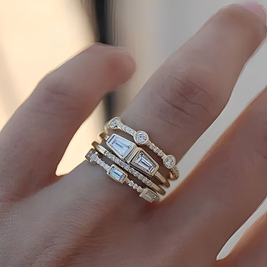 Shuvee – Conjunto de Anillos Dorados Vintage con Zirconia