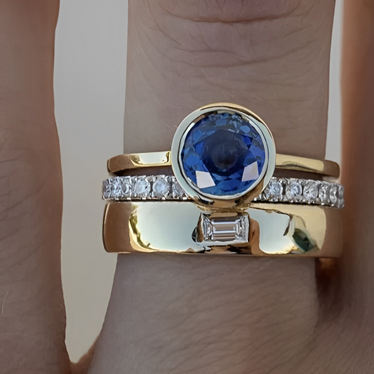 Gretchen – Set de Anillos Vintage con Elegantes Zirconias Azules