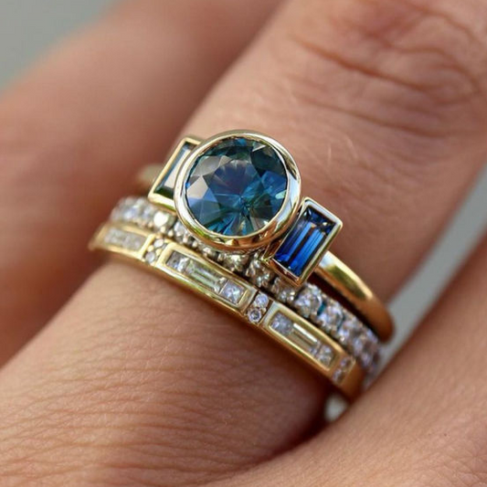 Elsa – Set de Anillos Vintage en Azul Elegante