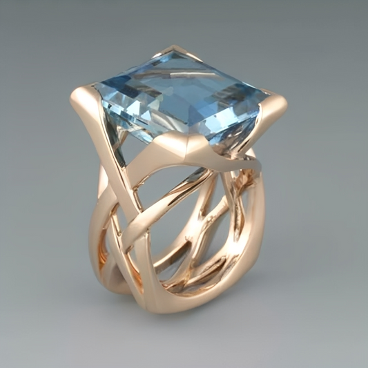 Alodia – Anillo Vintage en Oro Rosa y Circonita Azul