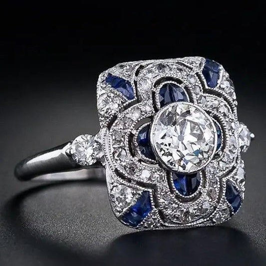 El Abrazo Azul - Anillo Vintage de Plata con Brillante Circón