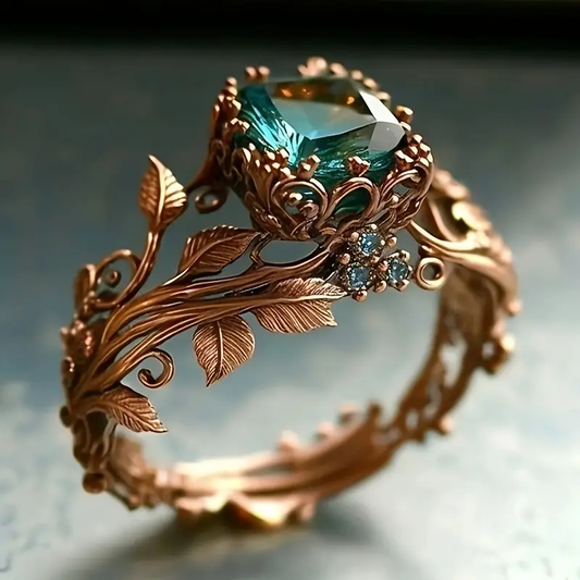 Iris – Anillo Botánico con Cristal Verde